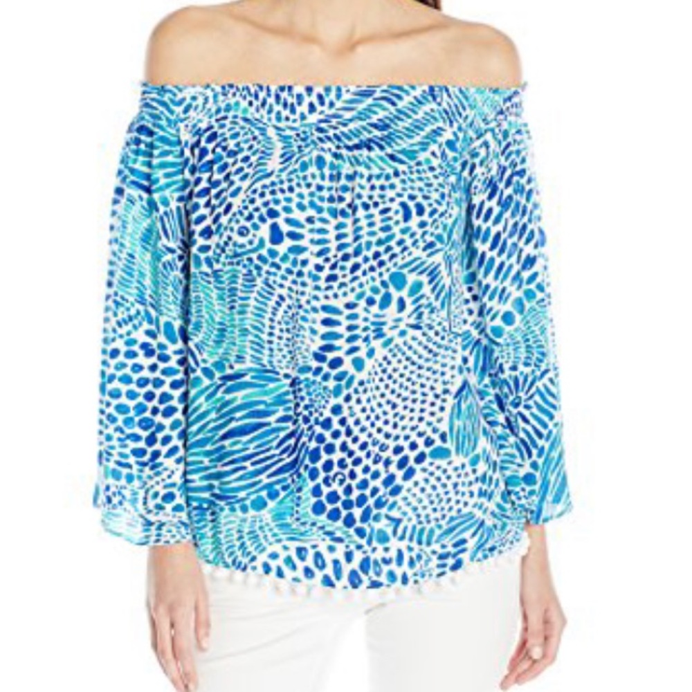 LILLY PULITZER Nita off shoulder top BlueTang Gang Sz XS Resortwear Preppy